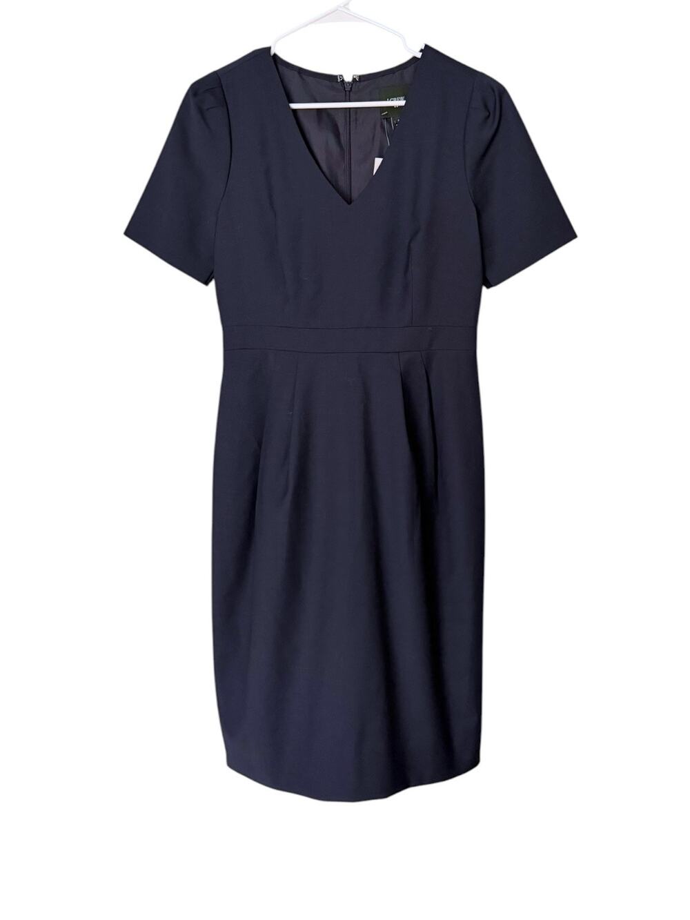 J.Crew Factory 100% Wool Sheath Dress Women’s 6 Navy V-Neck Career Work NWT